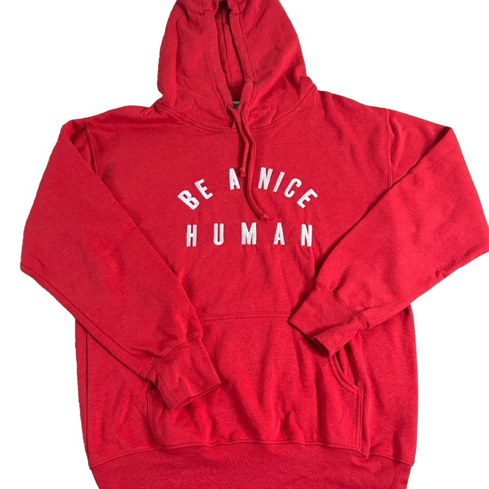 Sub_urban Riot Red Hoodie with 'Be A Nice Human' Print oversized XS Anthro